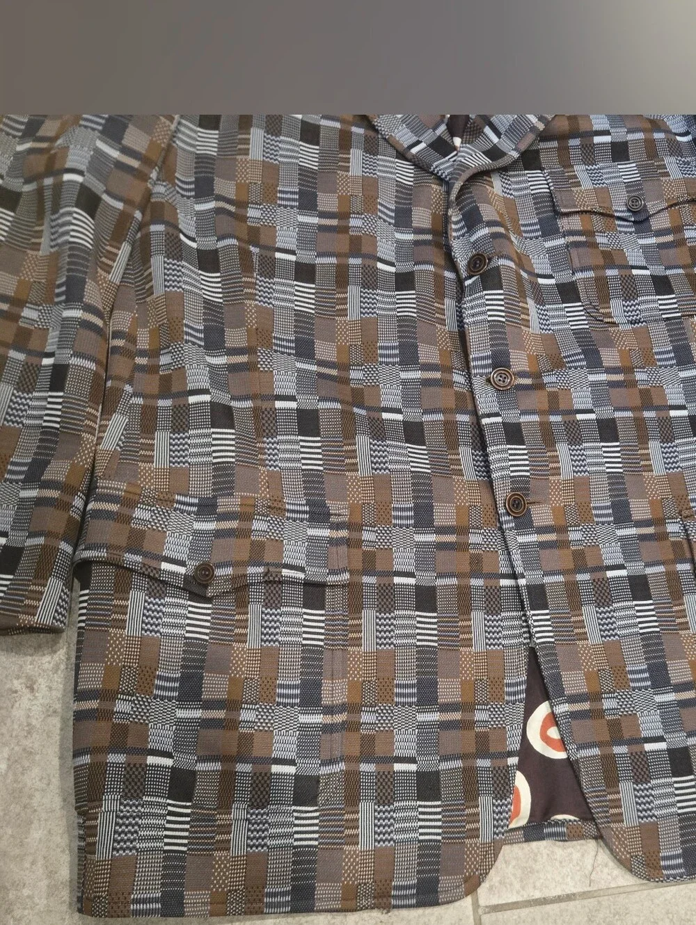 Vtg 1972 Bespoke Nat Diamond Blazer 42 L? Psychedelic Mod Lining Pattern Jacket